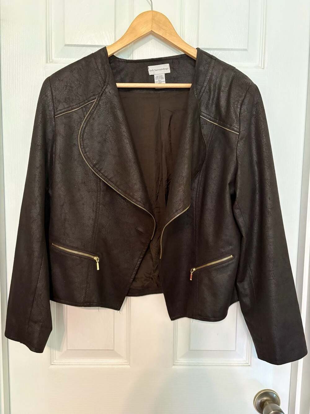 EUC Soft Surroundings Tribeca Croc texture Zip Pocket Moto Jacket, Large Petite